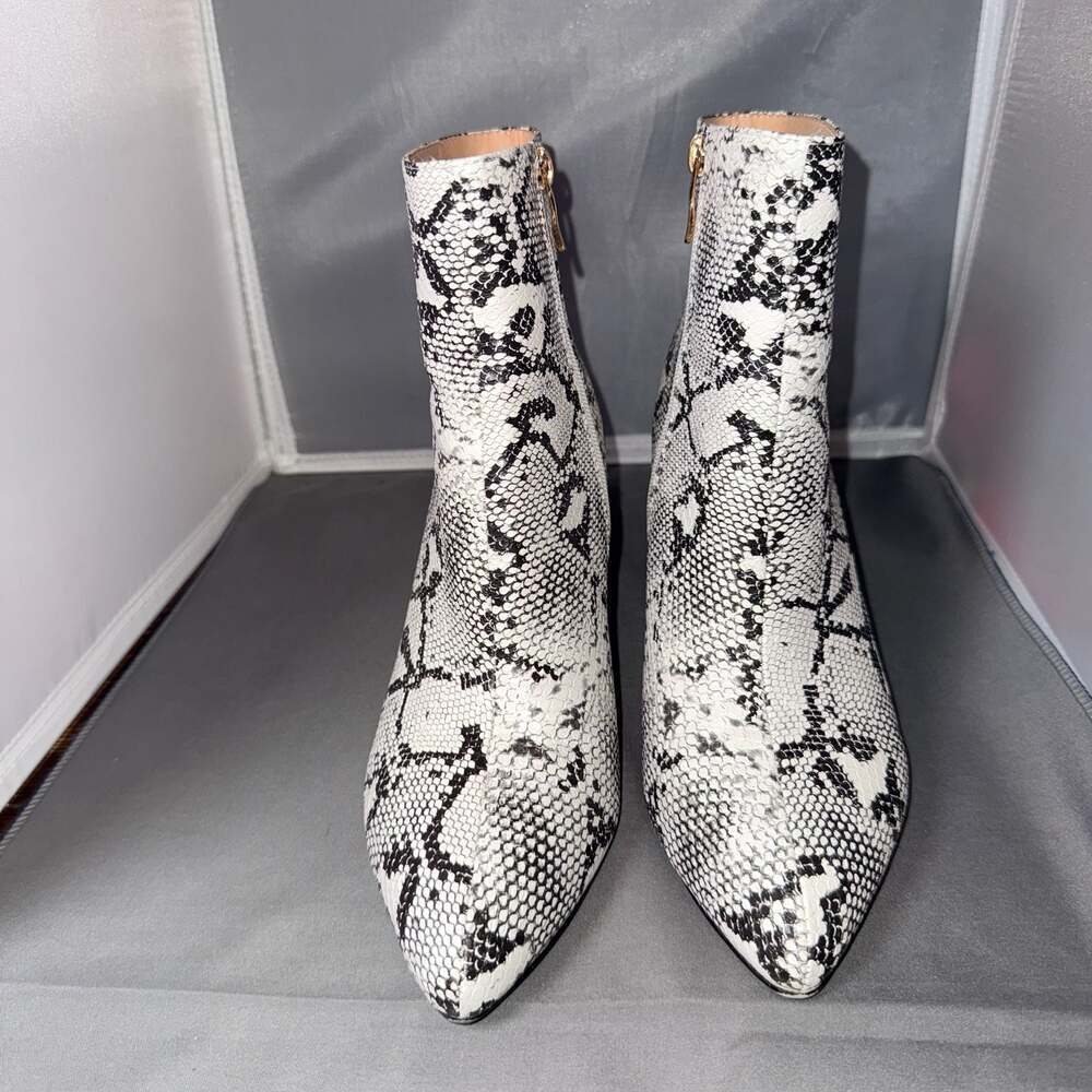 Wetkiss Faux Snakeskin Pointed Toe Block Heel Ankle Booties